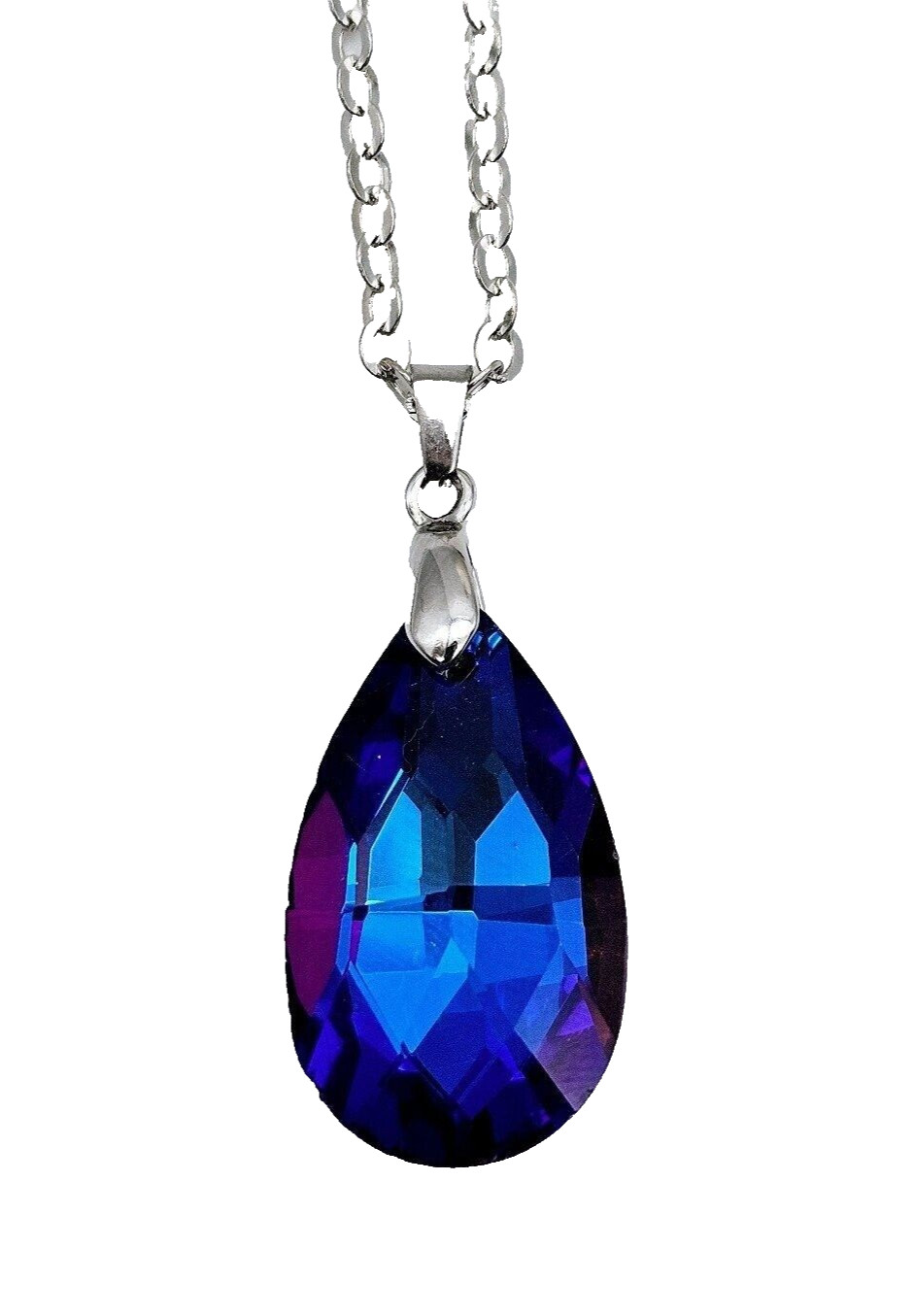 Blue purple acrylic crystal necklace faceted teardrop pendant