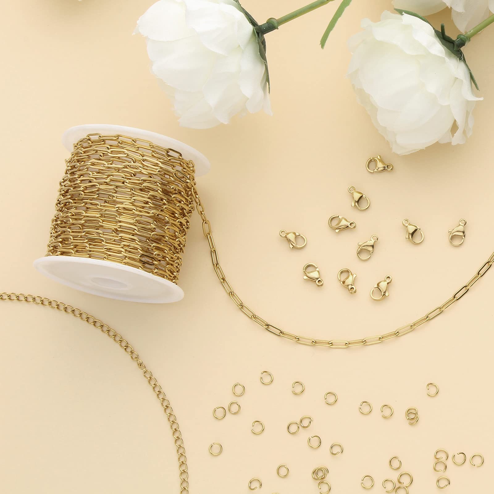 16.4 Feet Gold Stainless Steel Chains Bulk Cable Paperclip Necklace Chains Link