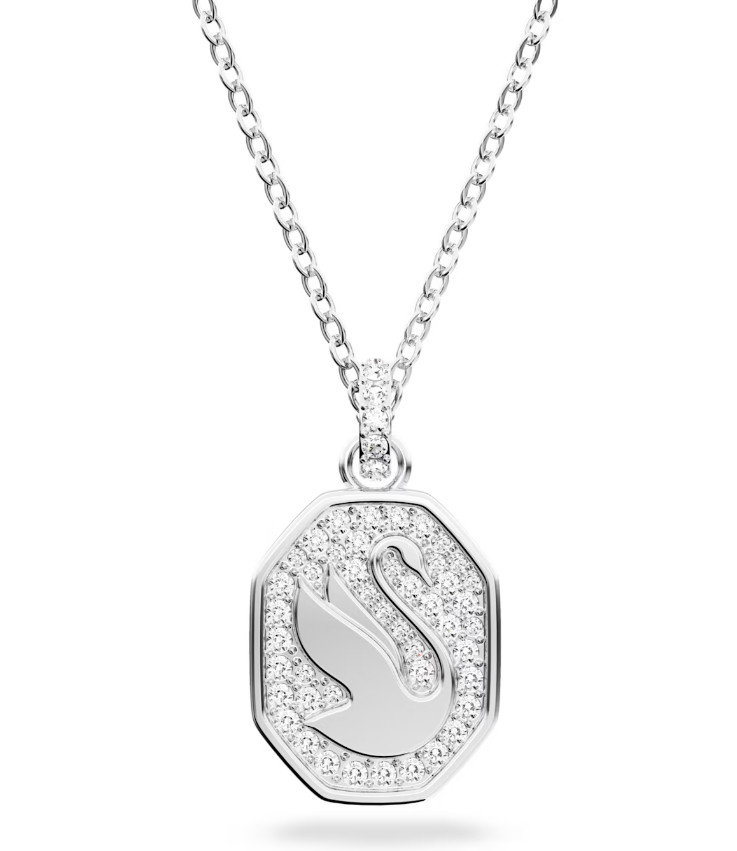 Swarovski Signum pendant Swan, Long, White, Rhodium plated- 5621098