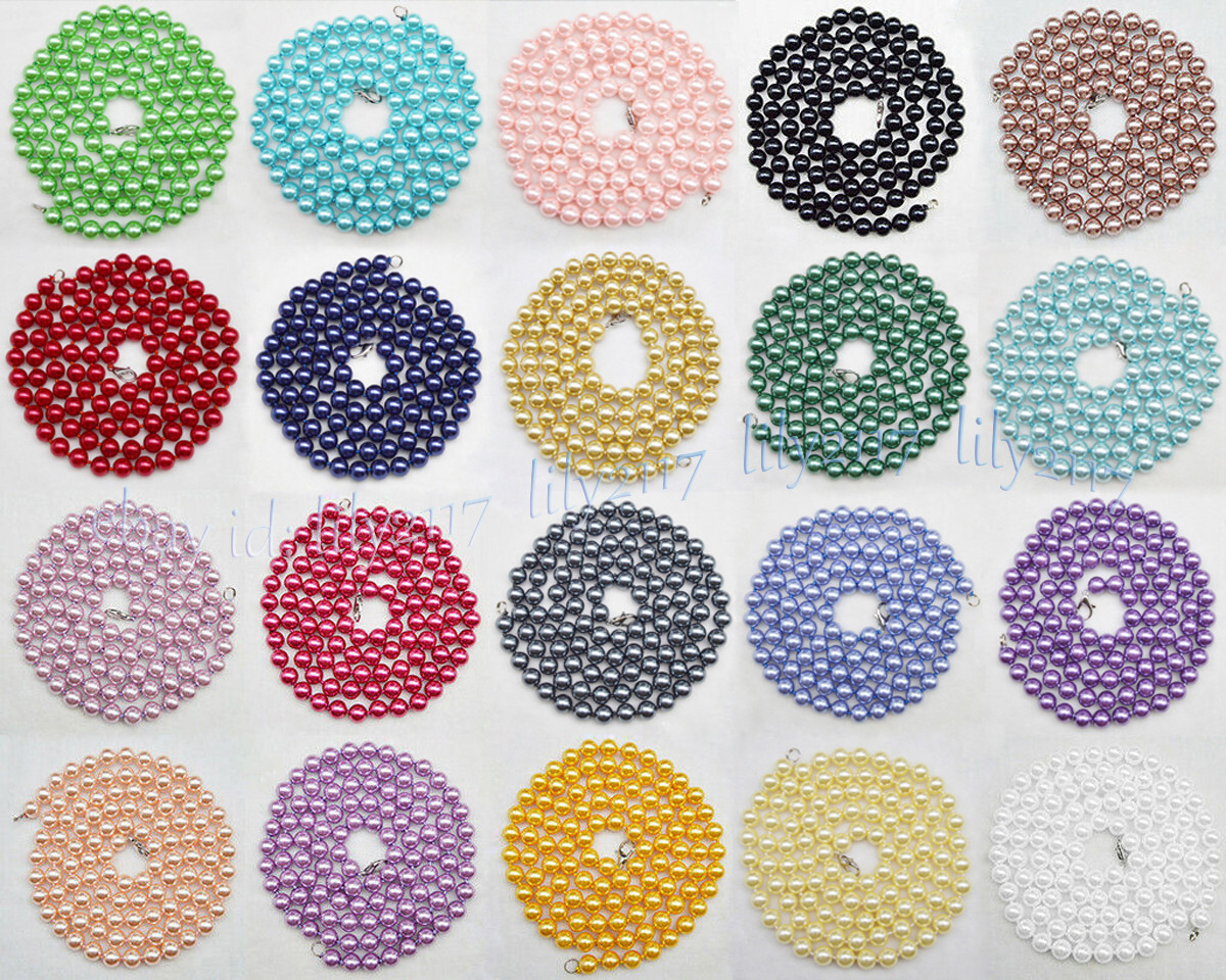 Fashion 8/10/12mm Multi-Color South Sea Shell Pearl Round Beads Necklaces 36”
