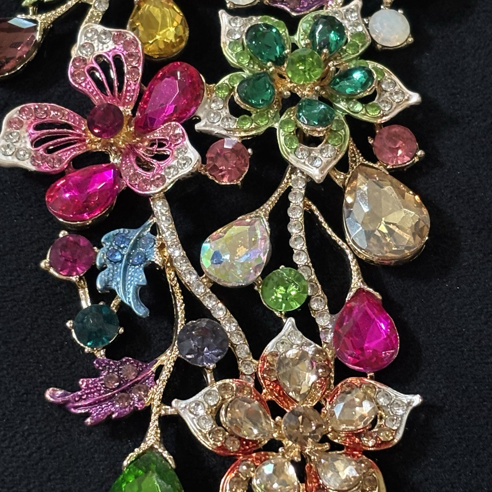 Christian Siriano Multicolor Floral Rhinestone Waterfall Bib Statement Necklace
