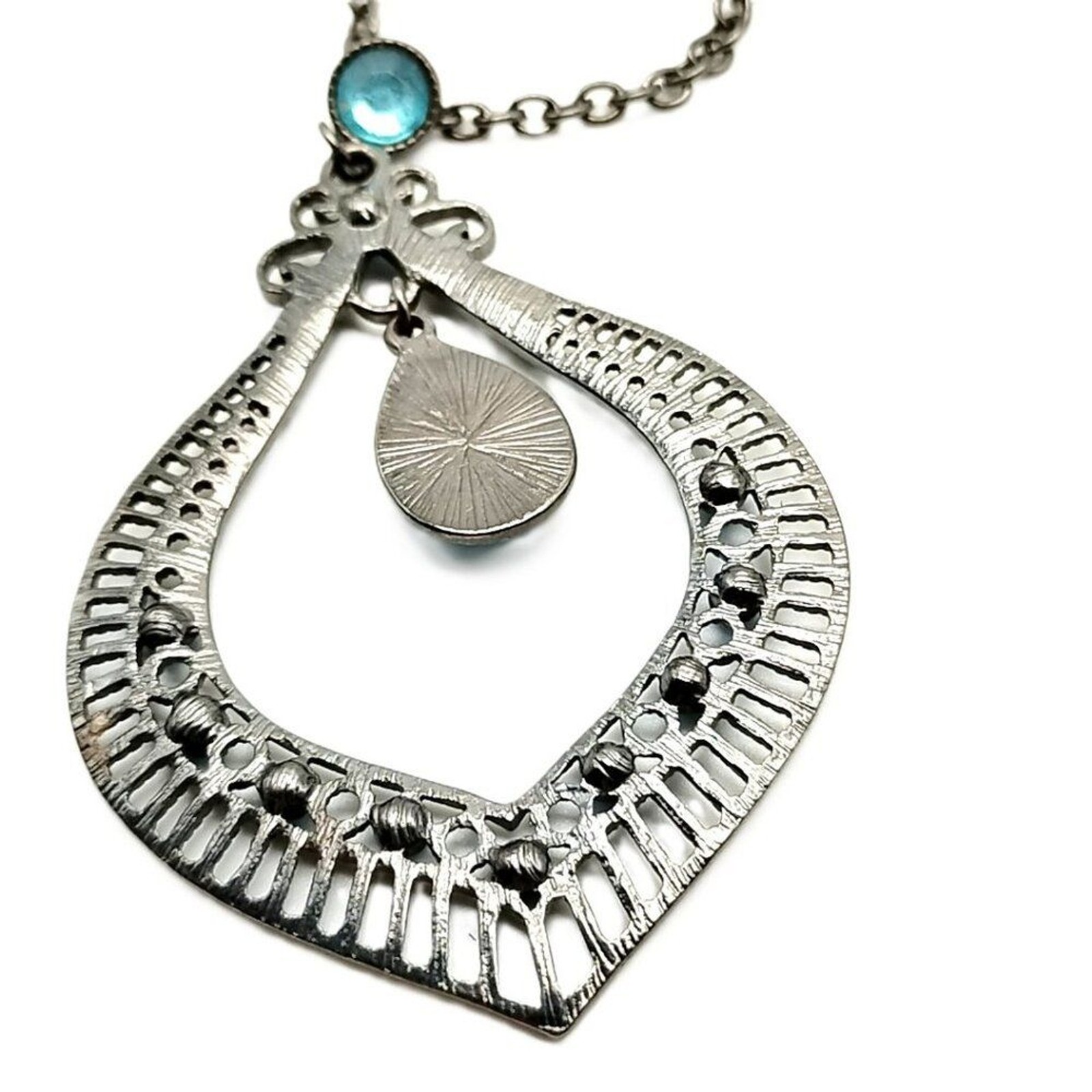 Art Deco Style Blue Crystal Pendant Vintage-Inspired Long Statement Necklace