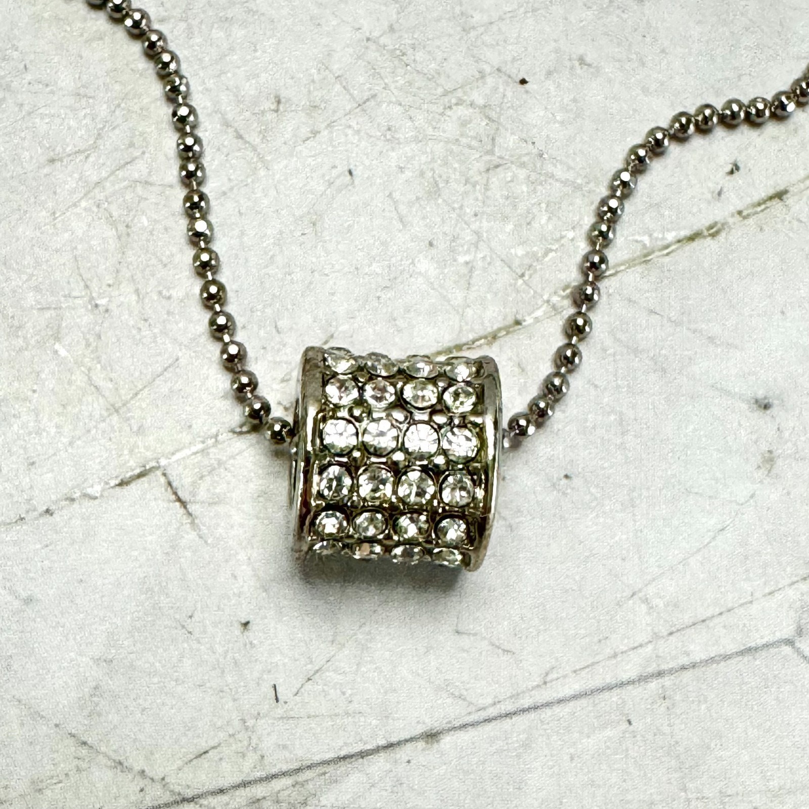 NWT Park Lane Craze Necklace Silver Tone CZ Pave Barrel Pendant Ball Chain 15″