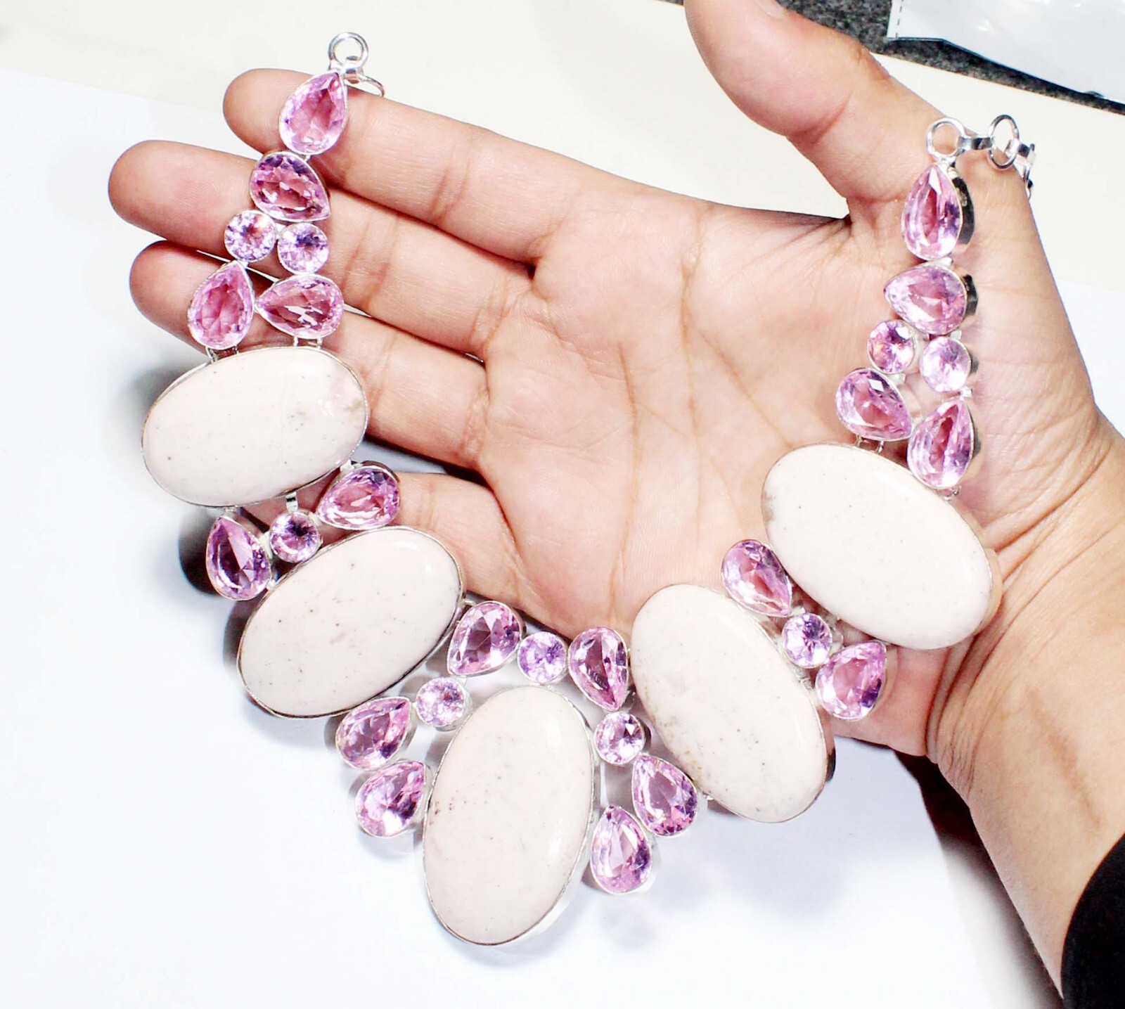 Hydro Pink Opal Rose Quartz Gemstone Handmade Jewelry Necklace 18inche” D3323