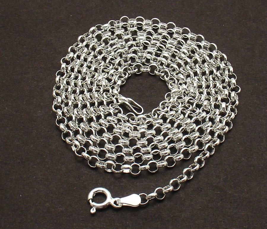 36″ 3mm Polished Round Rolo Chain Necklace Sterling Silver Real 925 Italy