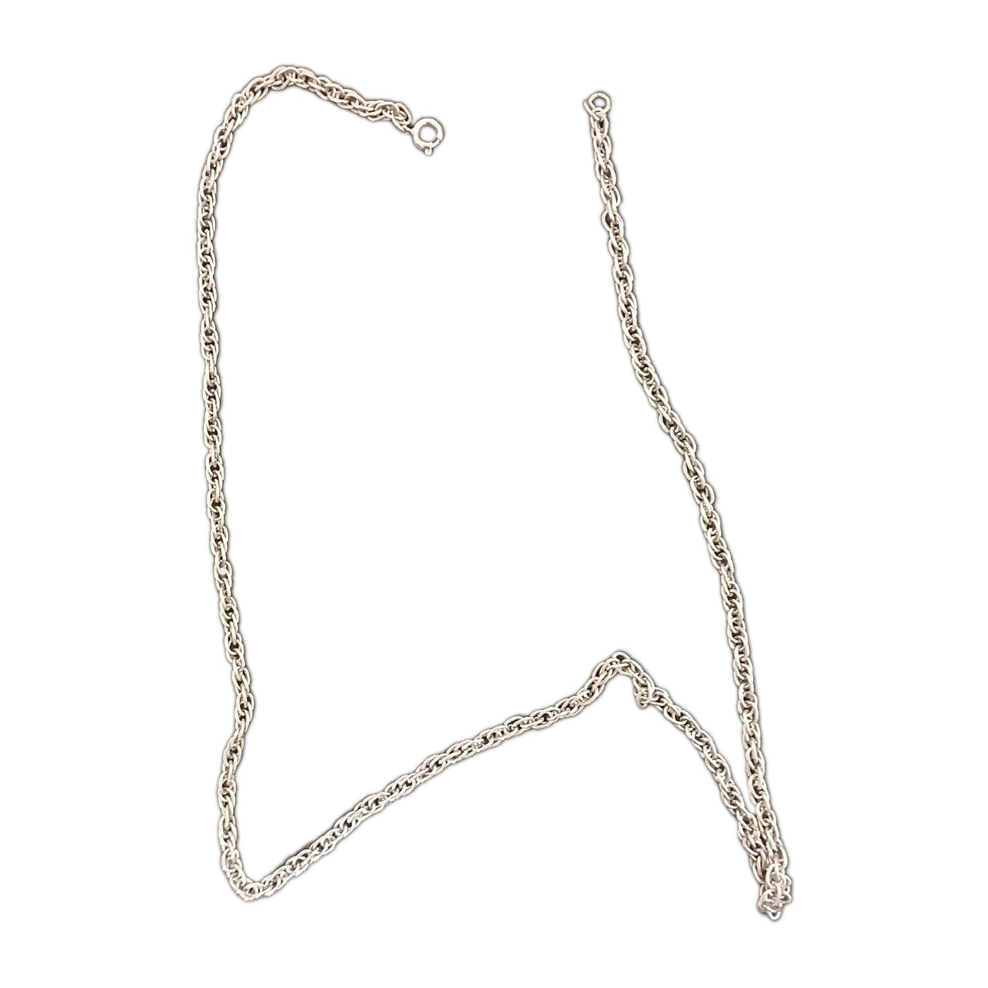 Silver Rope Chain Necklace Spring Ring Closure Metal No Stone Silver Tone 24″