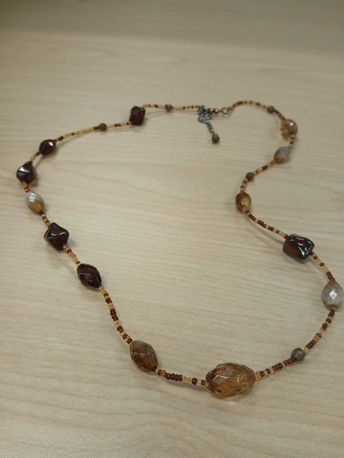 Brown Beaded Necklace Ball/Bead Chain Lobster Clasp Adjustable