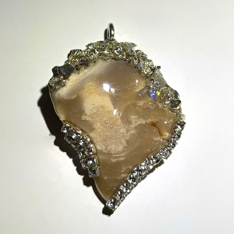 CASTILLE Silver Tone Cream Freeform Asymmetrical Stone Charm Pendant Metal