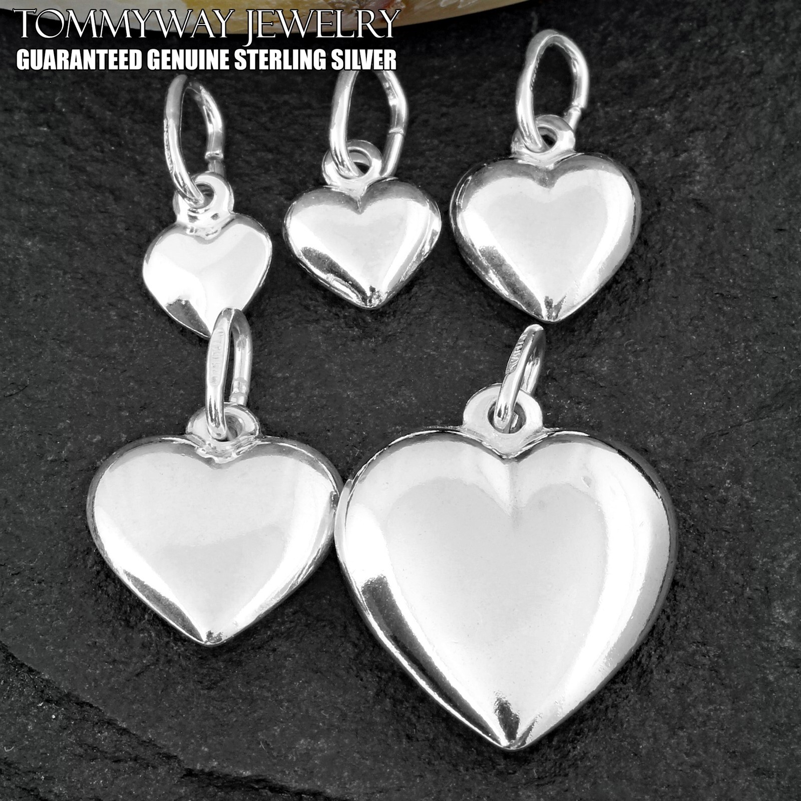 Guaranteed Genuine 925 Sterling Silver Polished Puffed Heart Charm Italy