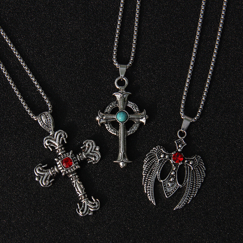 Vintage Gothic Cross Pendant Necklace Cool Hip Hop Necklace Neck Jewelry Gift