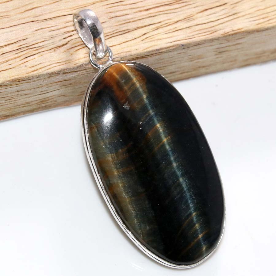 925 Silver Plated Tiger Eye Pendant 2.5″ Father’s Day Gift Most Beautiful GW