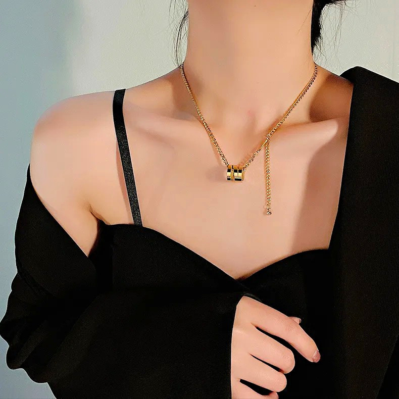 Gold Tone Curb Chain Necklace w/ Charm Pendant, Clear Round CZ, Adjustable