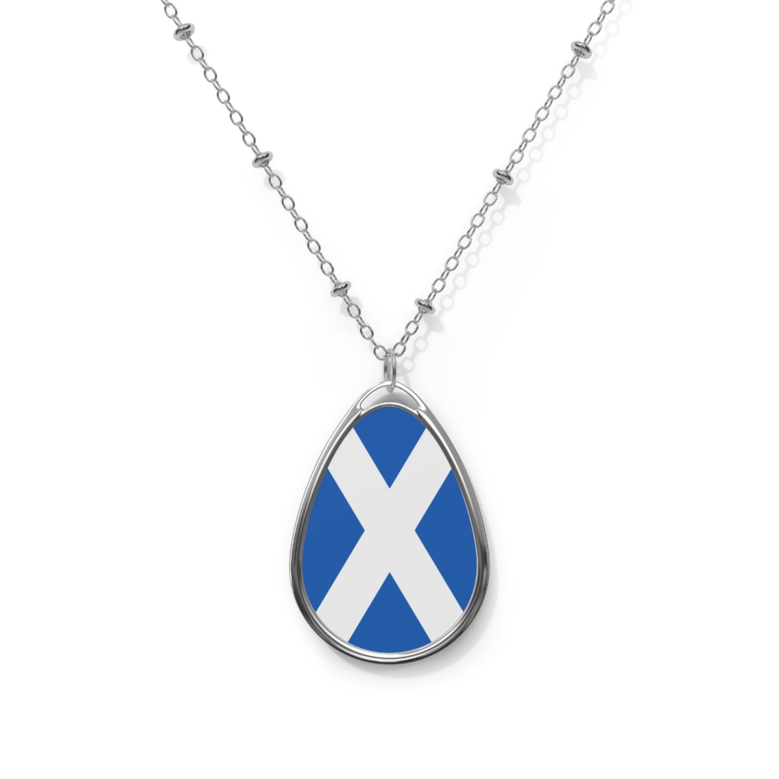 Scotland Flag Oval Necklace Zinc Alloy Pendant – One Size / Silver