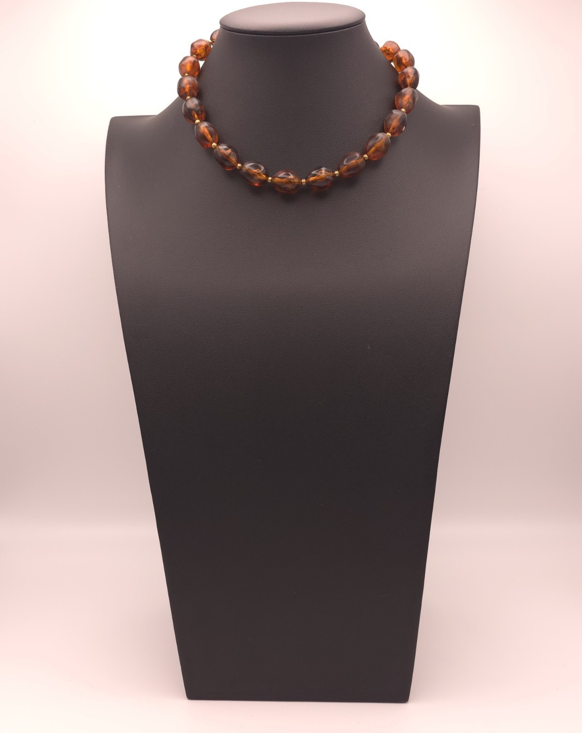 Vintage Trifari Faux Amber Lucite Beaded Choker Necklace Adjustable Hook