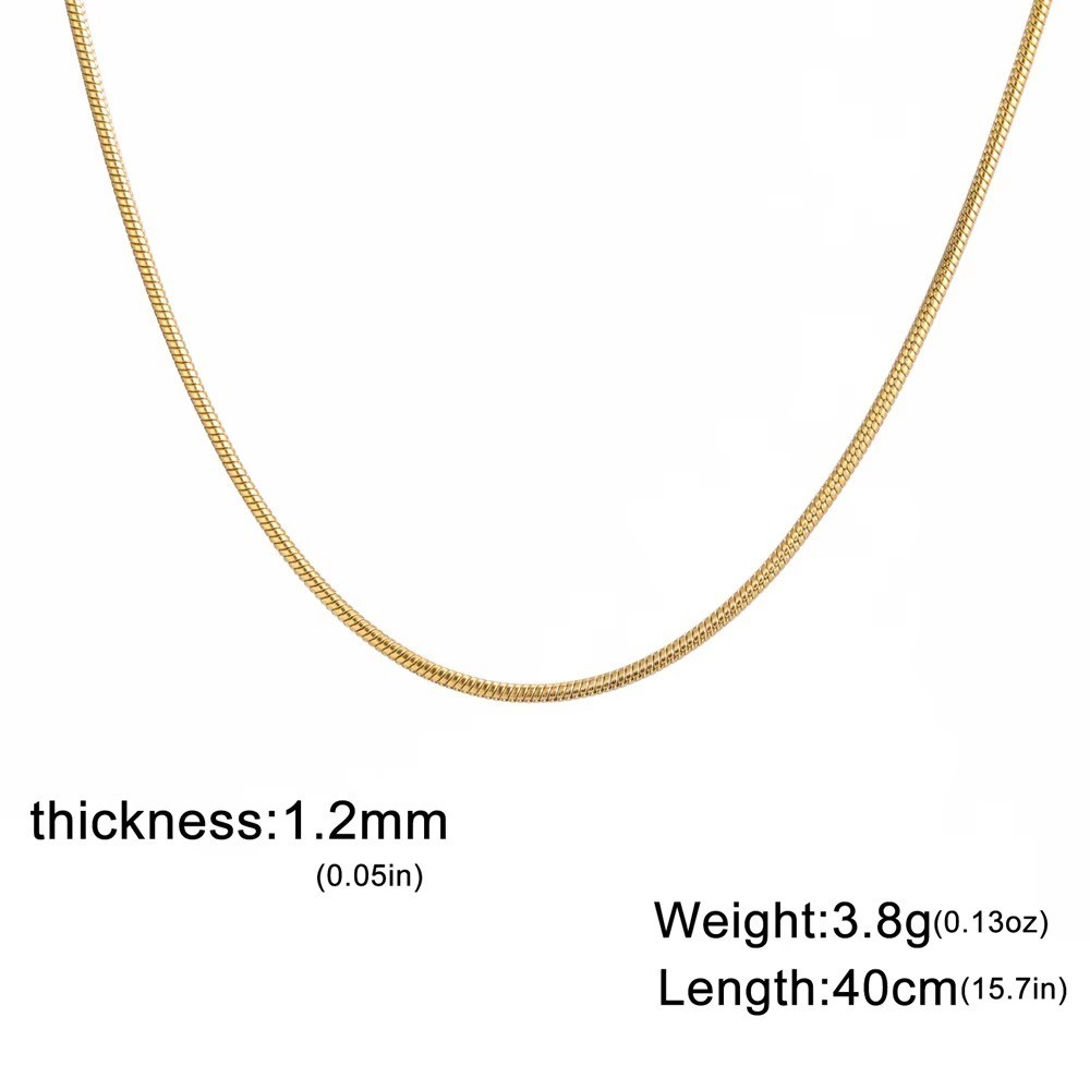 Round Snake Chain Necklace Women Men Stainless Steel 0.9mm 1.2mm 2mm Choker Gift