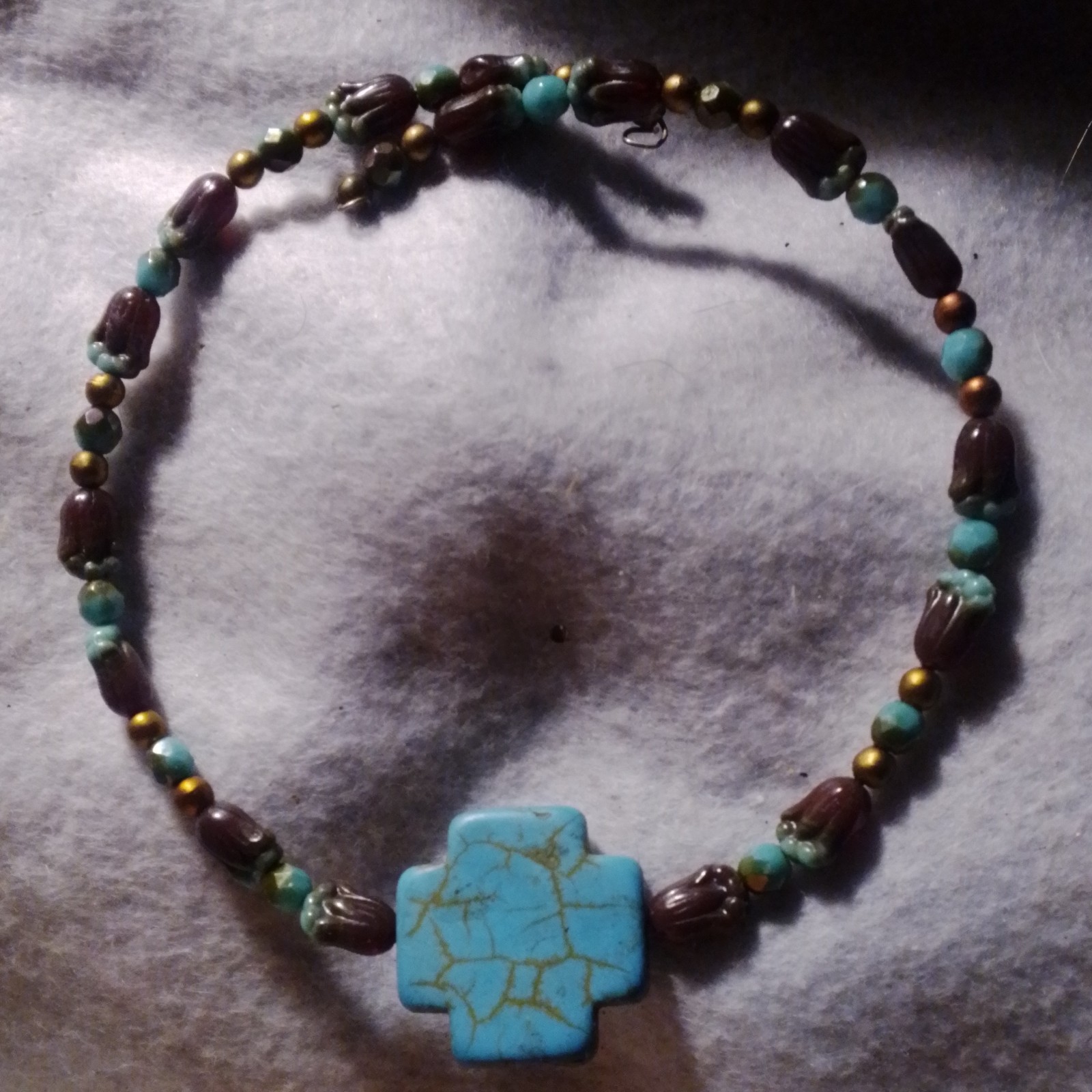 TURQUOISE Cross Pendant & Blue, Brown, & Gold Designer Stones