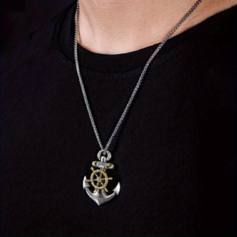 Men’s Hip Hop Style Anchor Pendant Alloy Necklace Unisex Jewelry Gift