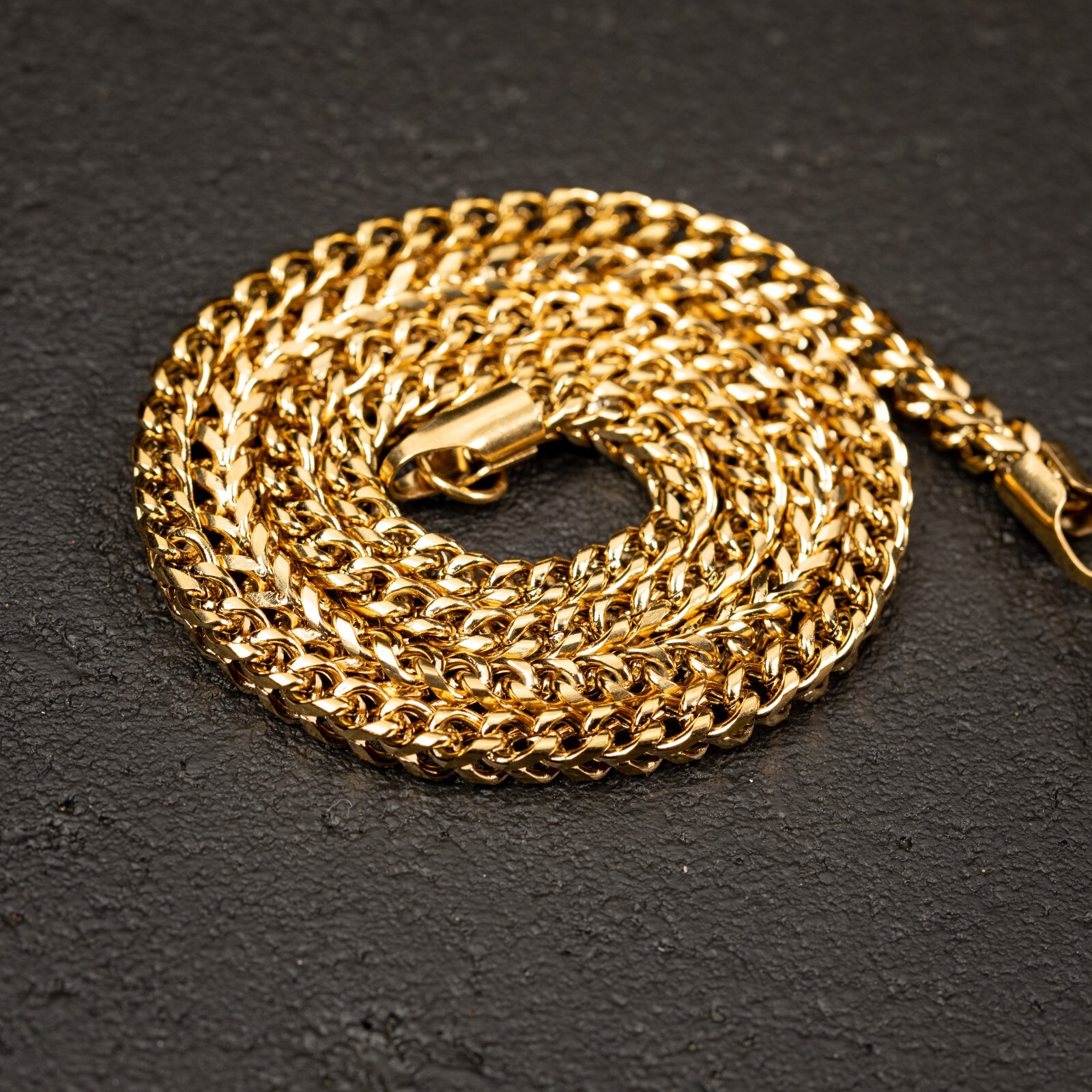 Yellow Gold Plated Solid Heavy 316 Stainless Steel 4MM Franco Chain Necklace