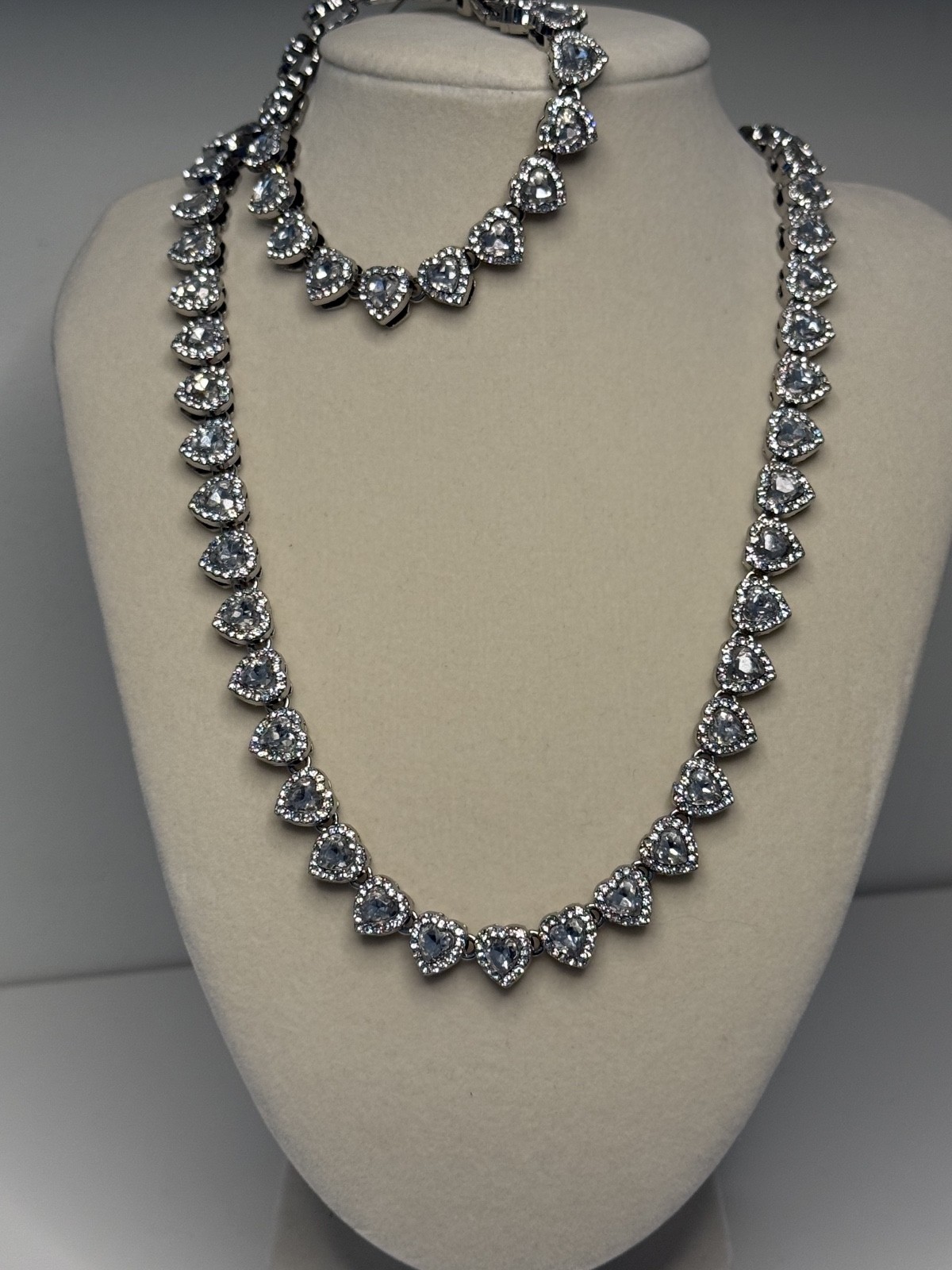 Stainless Steel Heart Tennis Hip Hop Necklace 20″ with matching 8″ bracelet