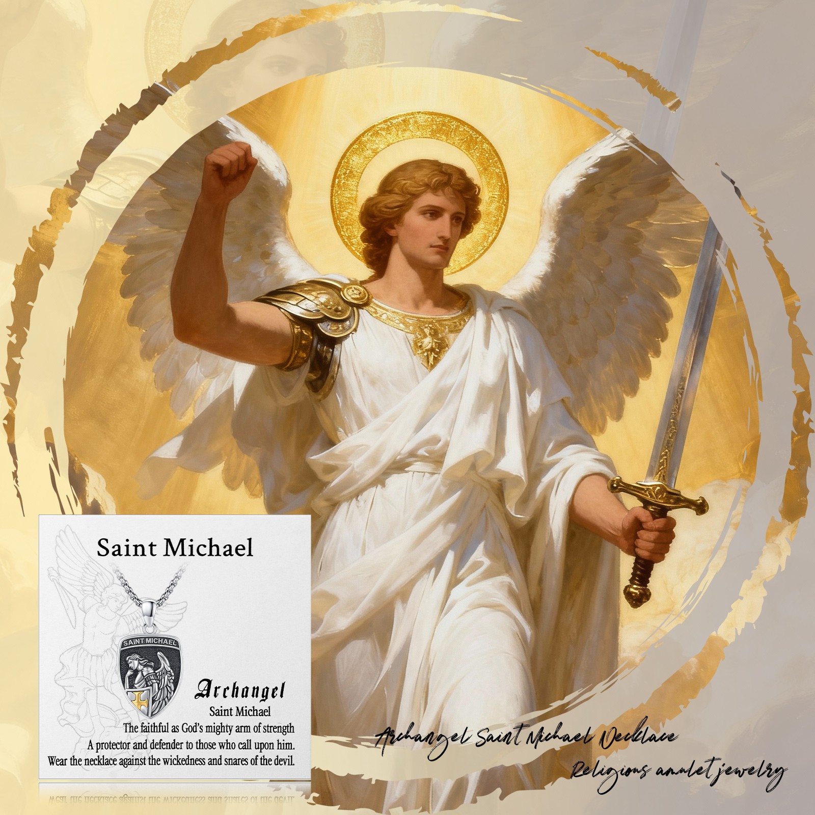 Men’s Archangel St. Michael Necklace St. Benedict Cross Stainless Steel Pendant