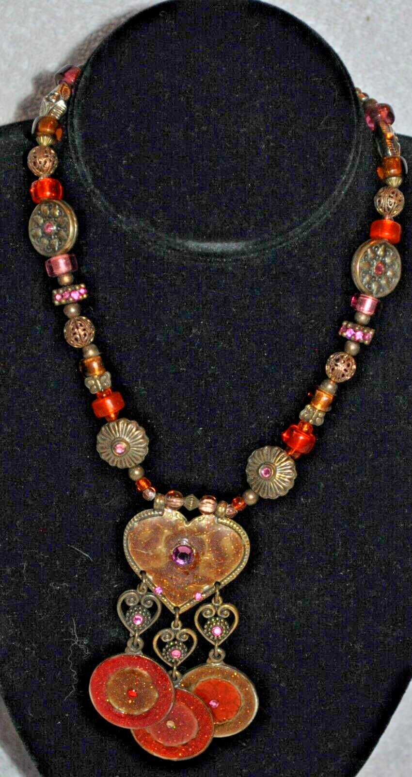Les Gens du Sud heart beads Statement Necklace signed