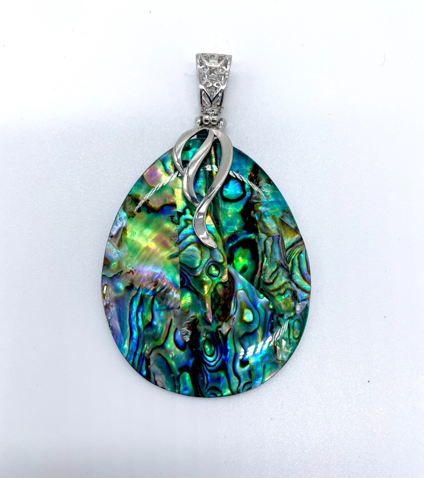 Natural Abalone Paua Shell Jewelry – Stainless Steel Teardrop Pendant
