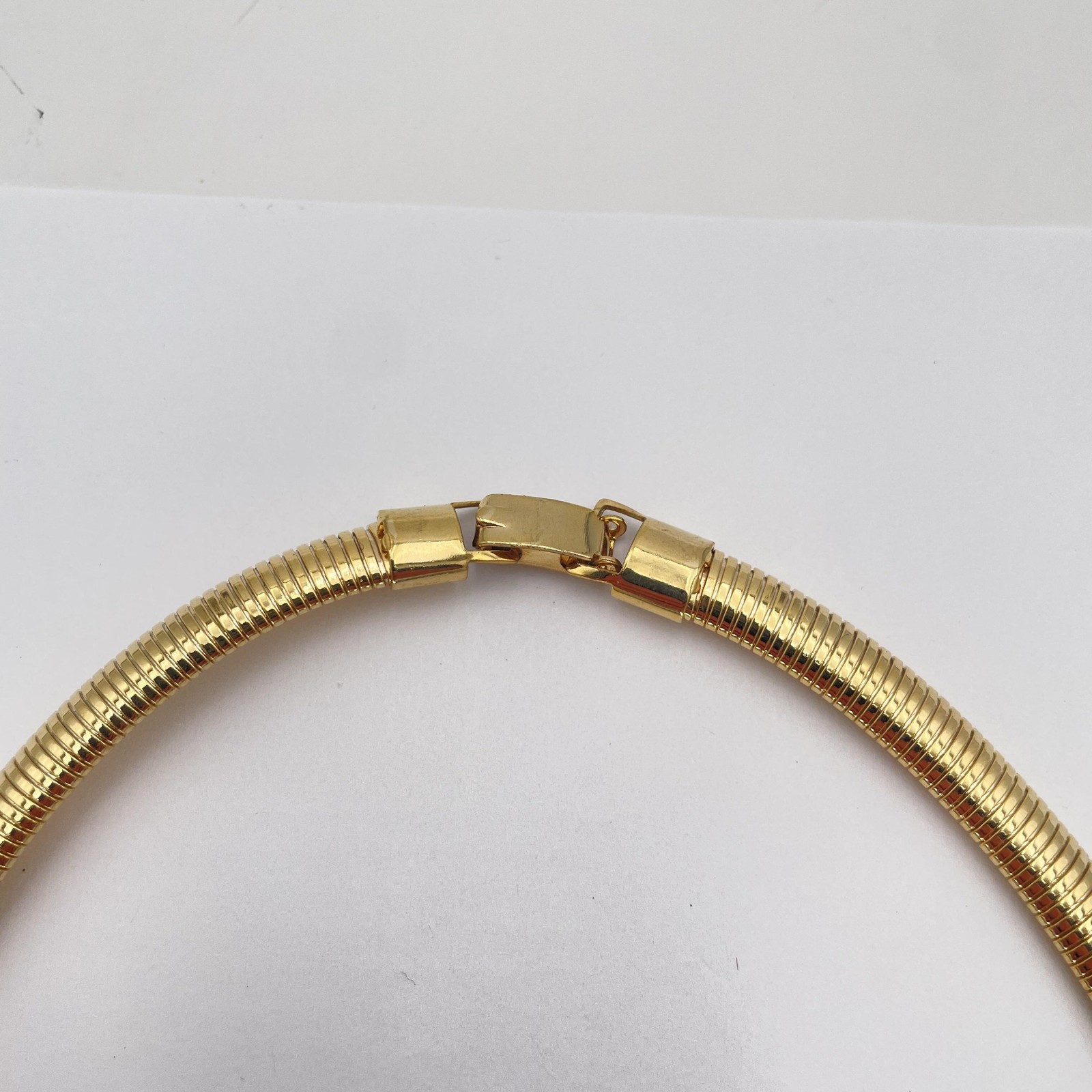 Vintage Gold Tone Rhinestone Collar Necklace Black Enamel Statement Choker 16in