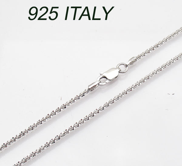 Anti-Tarnish Twisted Rock Sparkle Glitter Chain Necklace Real Sterling Silver