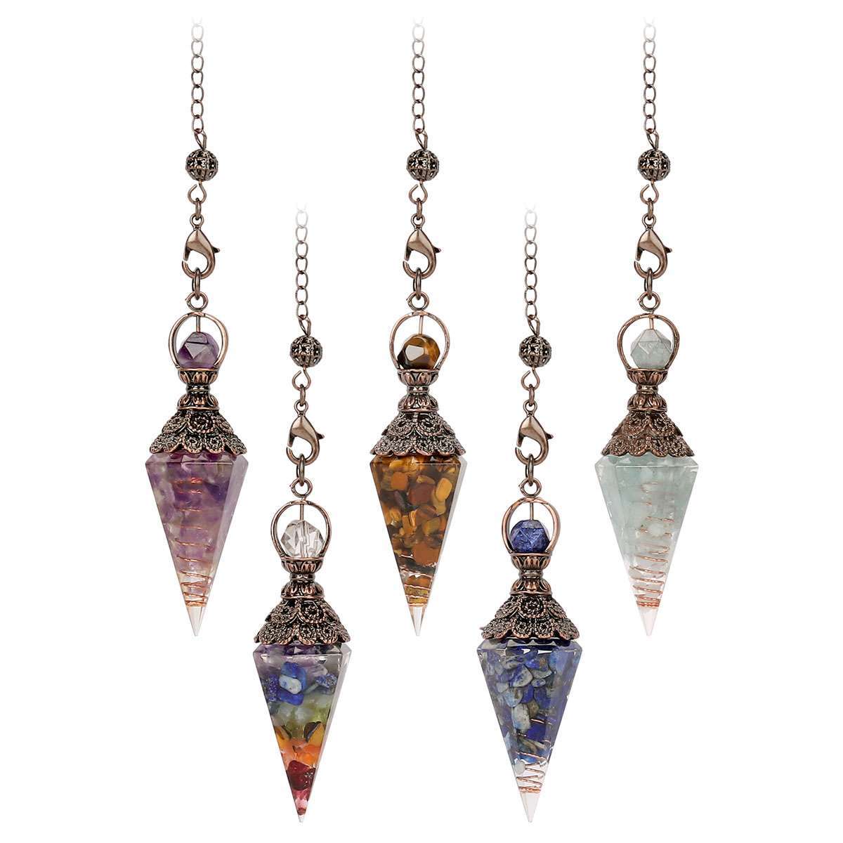 Natural Quartz Pendulum Healing Chips Stone Reiki Crystal Chakra Chain Pendant