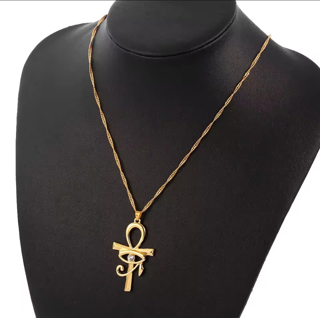 Eye of Horus Ankh Necklace Gold Color Clear Eye Rhinestone Fashion Jewelry 21-6
