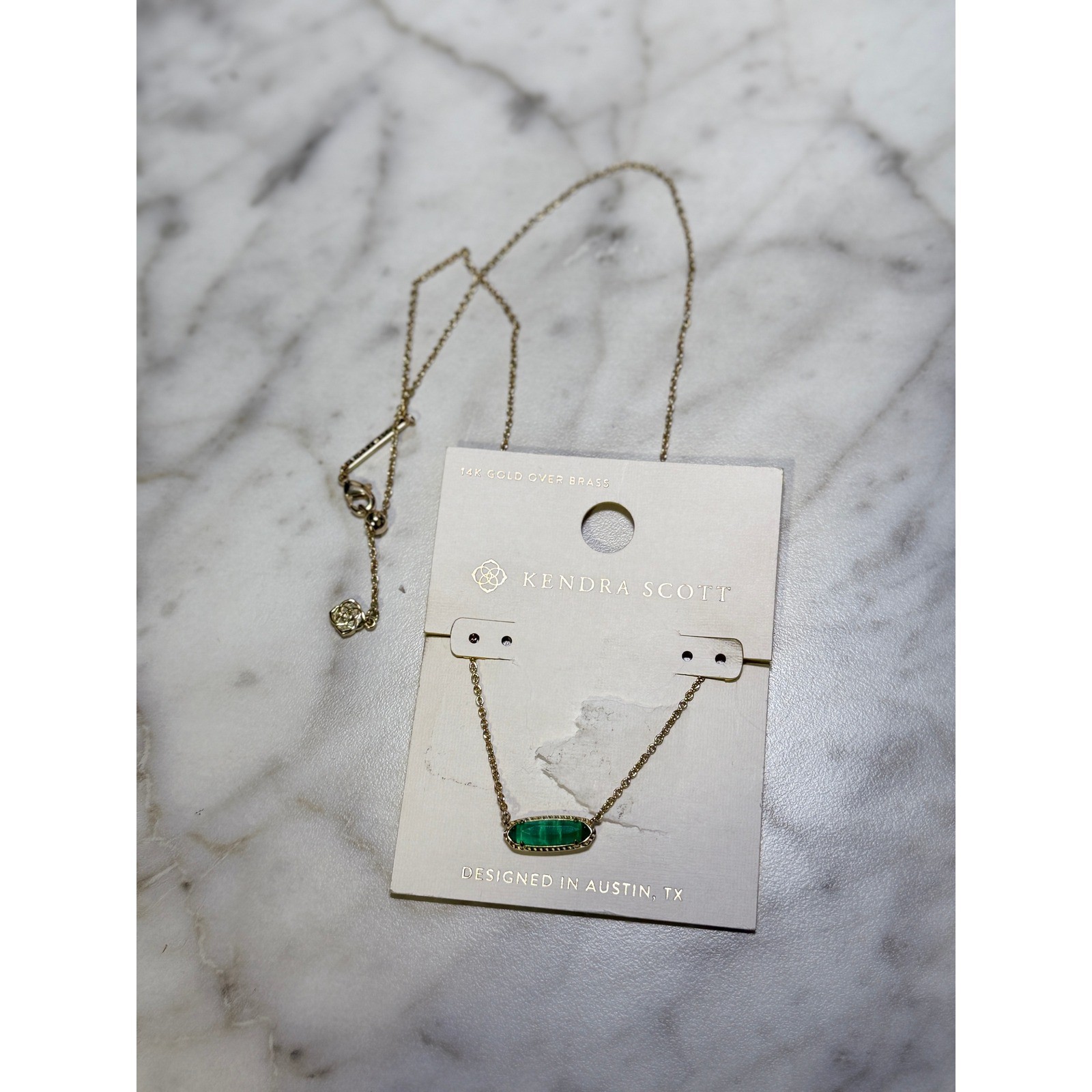 Kendra Scott OS Green Elisa Necklace 14k Gold Plated Dainty Chic Jewelry