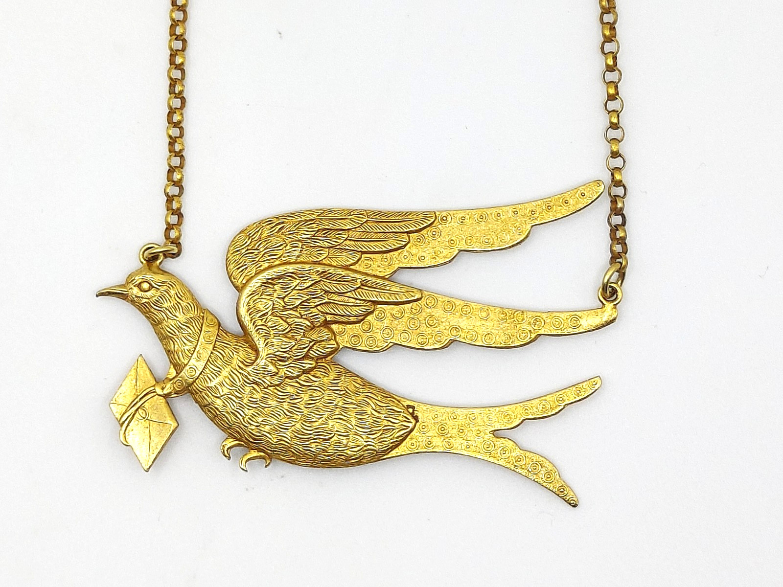 CATHERINE POPESCO France Gold Tone Messenger Dove Large Bird Pendant Choker