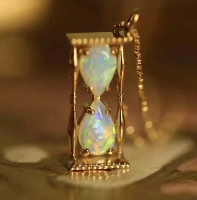 2Ct Pear Cut Simulated Fire Opal Hourglas Shape Pendant 14K Yellow Gold Plated