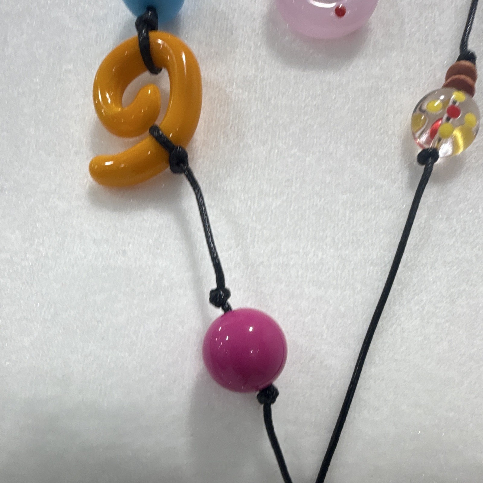 Multicolor Glass Beaded Necklace Flower Charm Pendant Cord Tie Adjustable