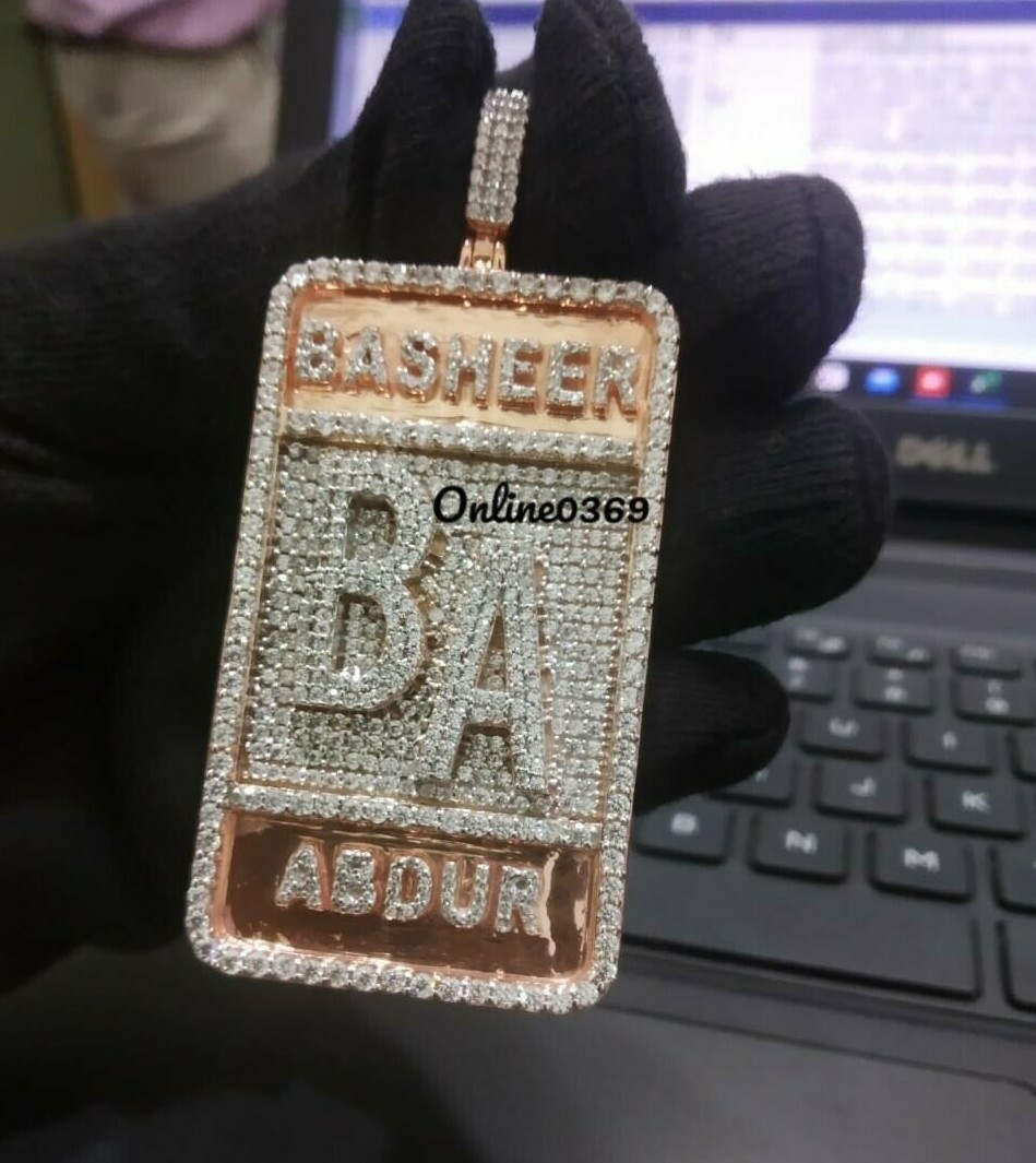 3.2 ct RD Simulated Diamond mens Customized Dog Tag Name Pendant 925 Silver