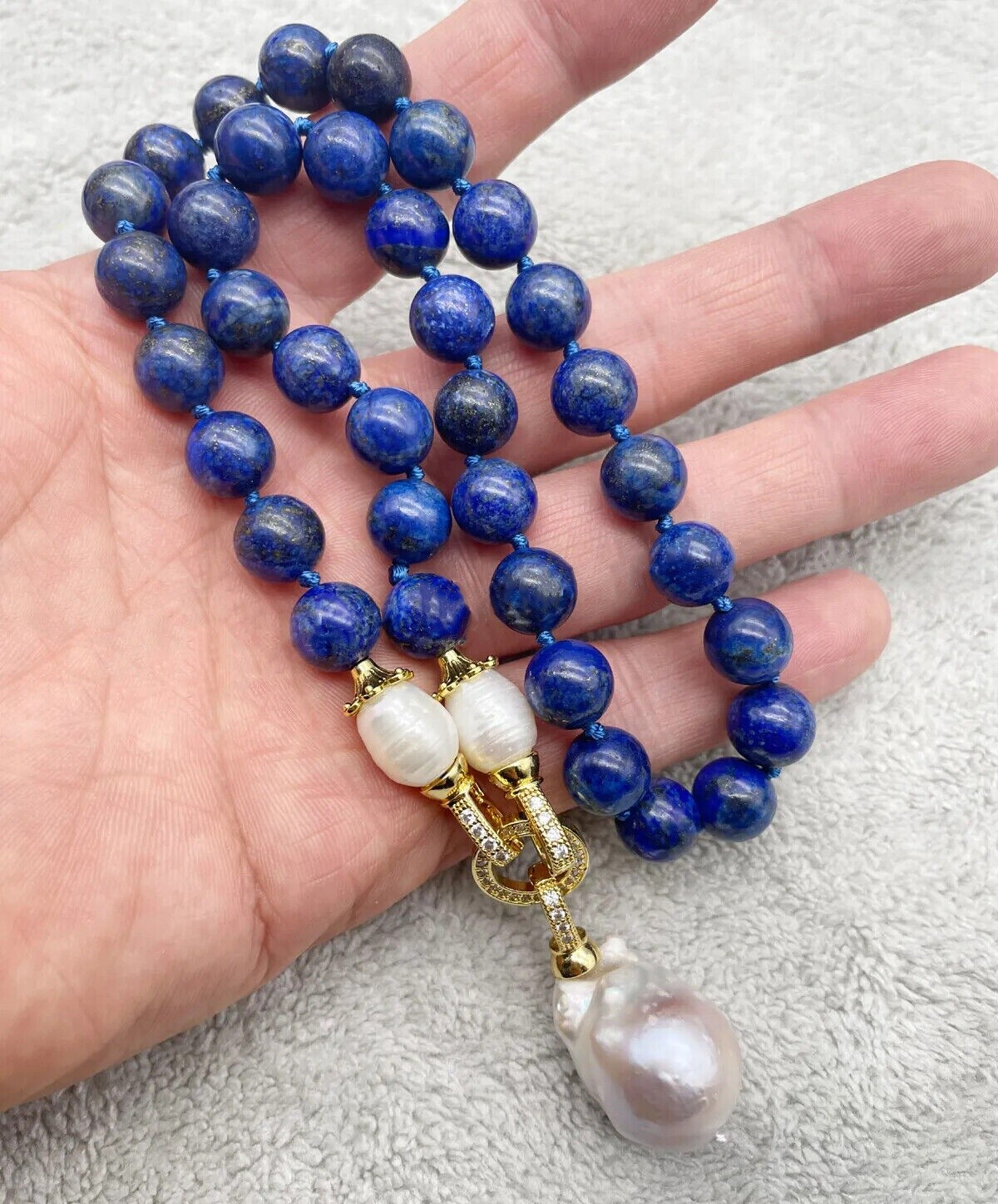 Blue Lapis Lazuli Natural White Keshi Baroque Pearl Pendant Necklace 6/8/10/12mm