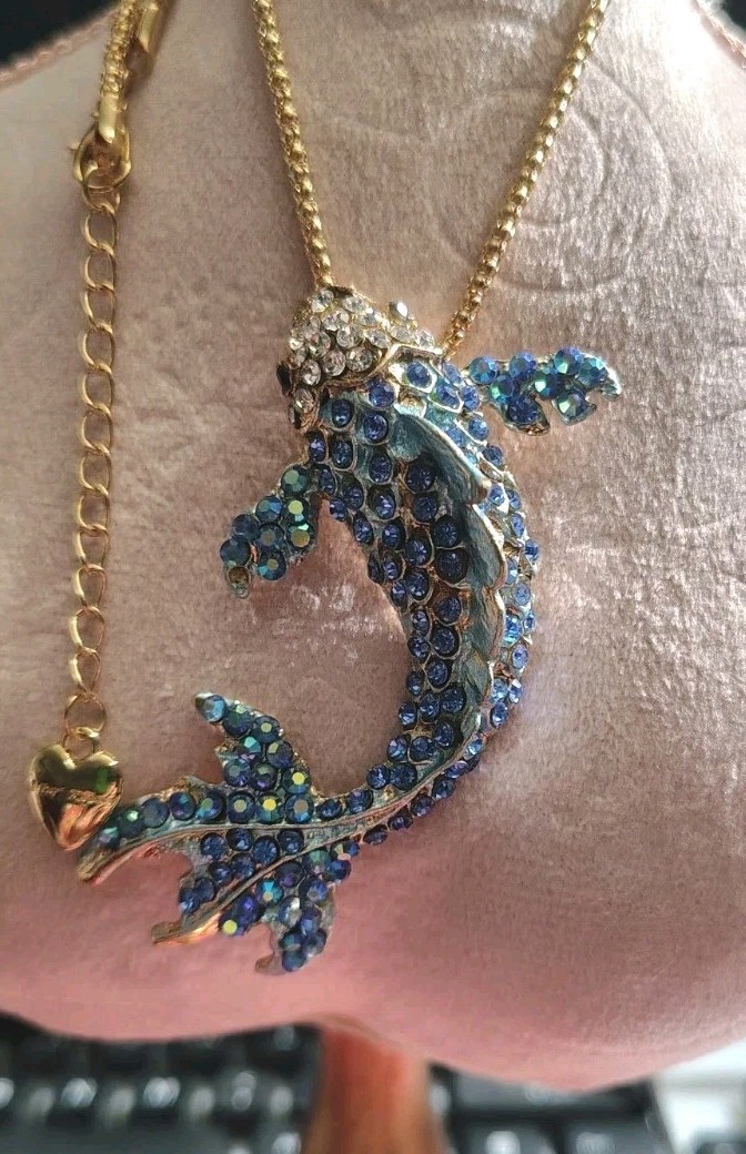 Betsey Johnson Blue Aurora Borealis Rhinestone Koi Fish Necklace