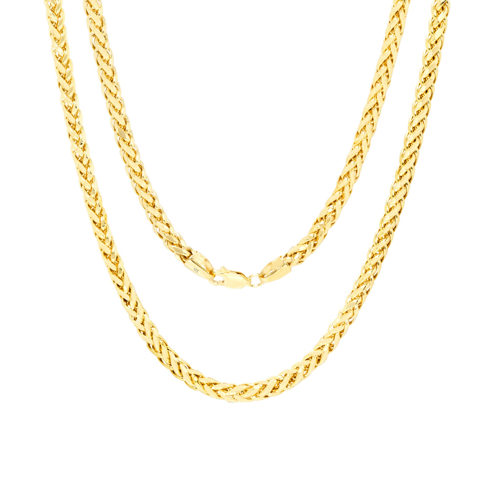 14K Yellow Gold 4mm Franco Wheat Foxtail Palm Link Chain Mens Necklace 16″- 30″