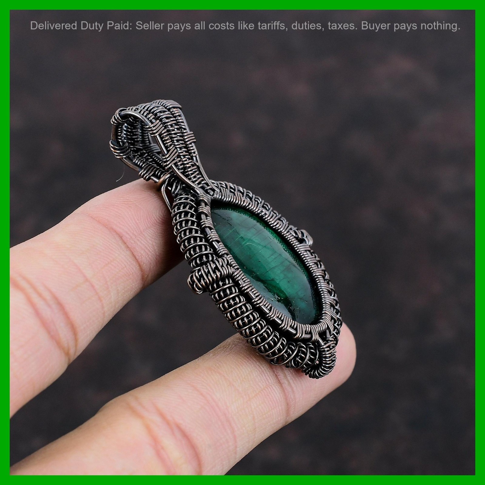 Valentines Sale Copper Natural Green Fire Labradorite Wife Wire Wrapped Pendant