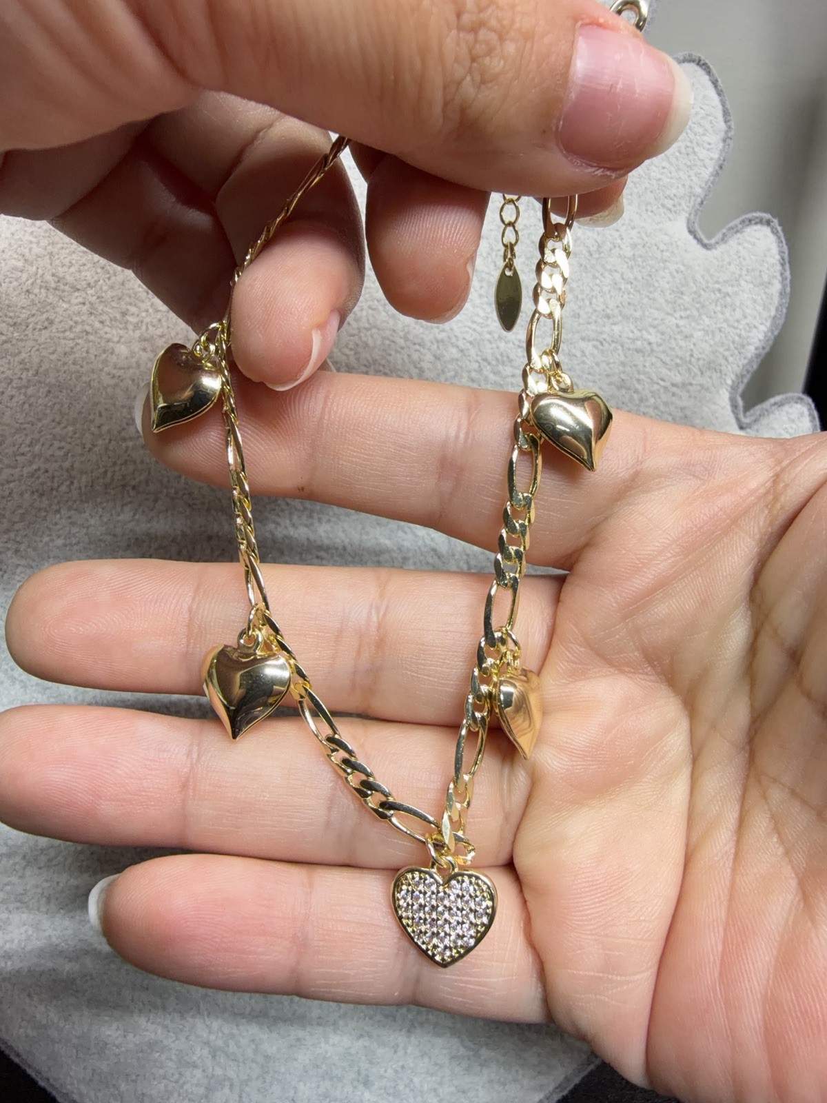 Gold Plated Pavé Clear Cubic Zirconia Heart Anklet
