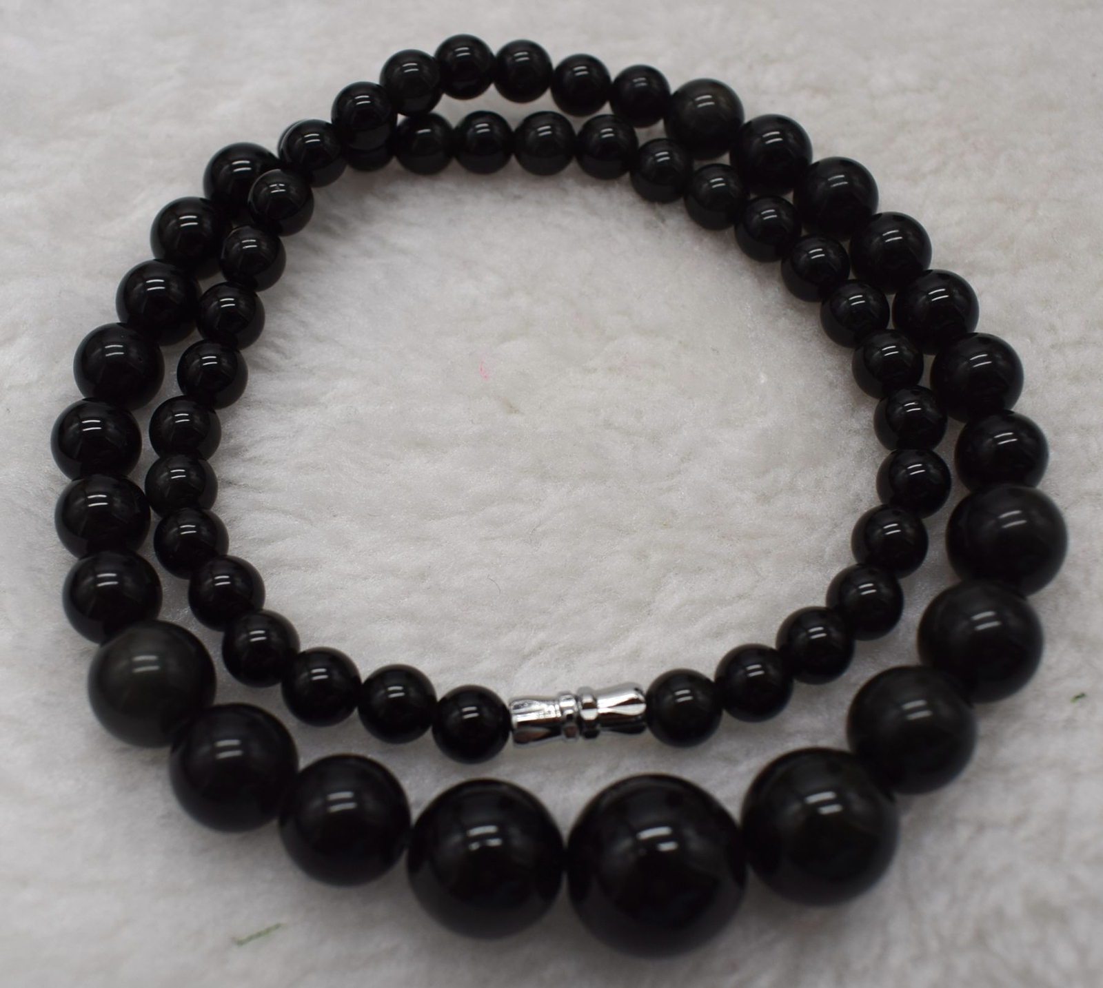 Natural Beautiful 6-14mm Black Obsidian Round Gemstone Beaded Necklace16-24in