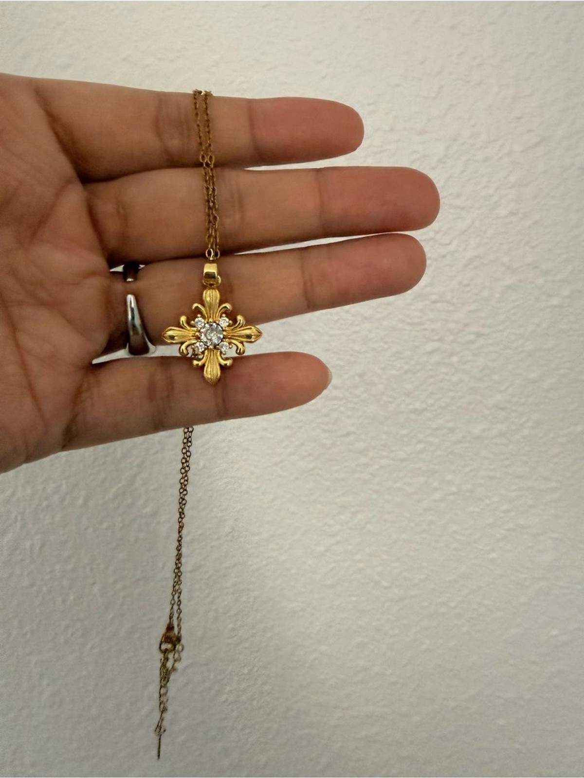 Vintage Baroque Cross Necklace Steel Chain Brass Pendant