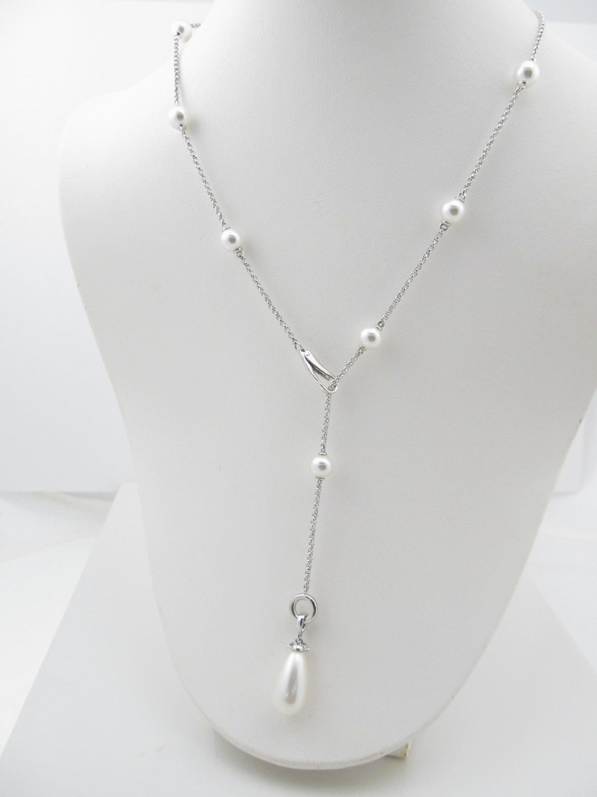Eliot Danori Silver Tone Imitation Pearl Teardrop Lariat Necklace $75 NWT