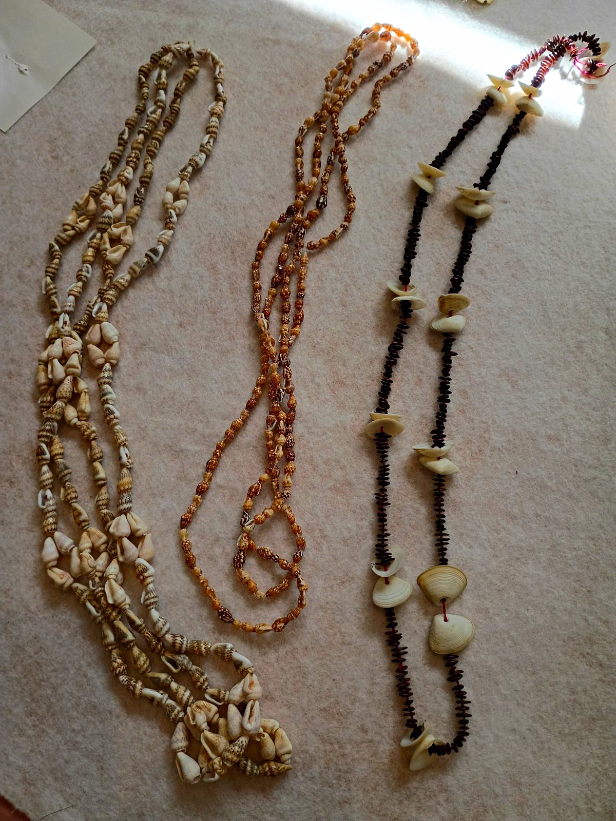 Lot of 4 Natural Cream & Brown Shell Beaded Strand Necklaces Beach Sea Theme Lei