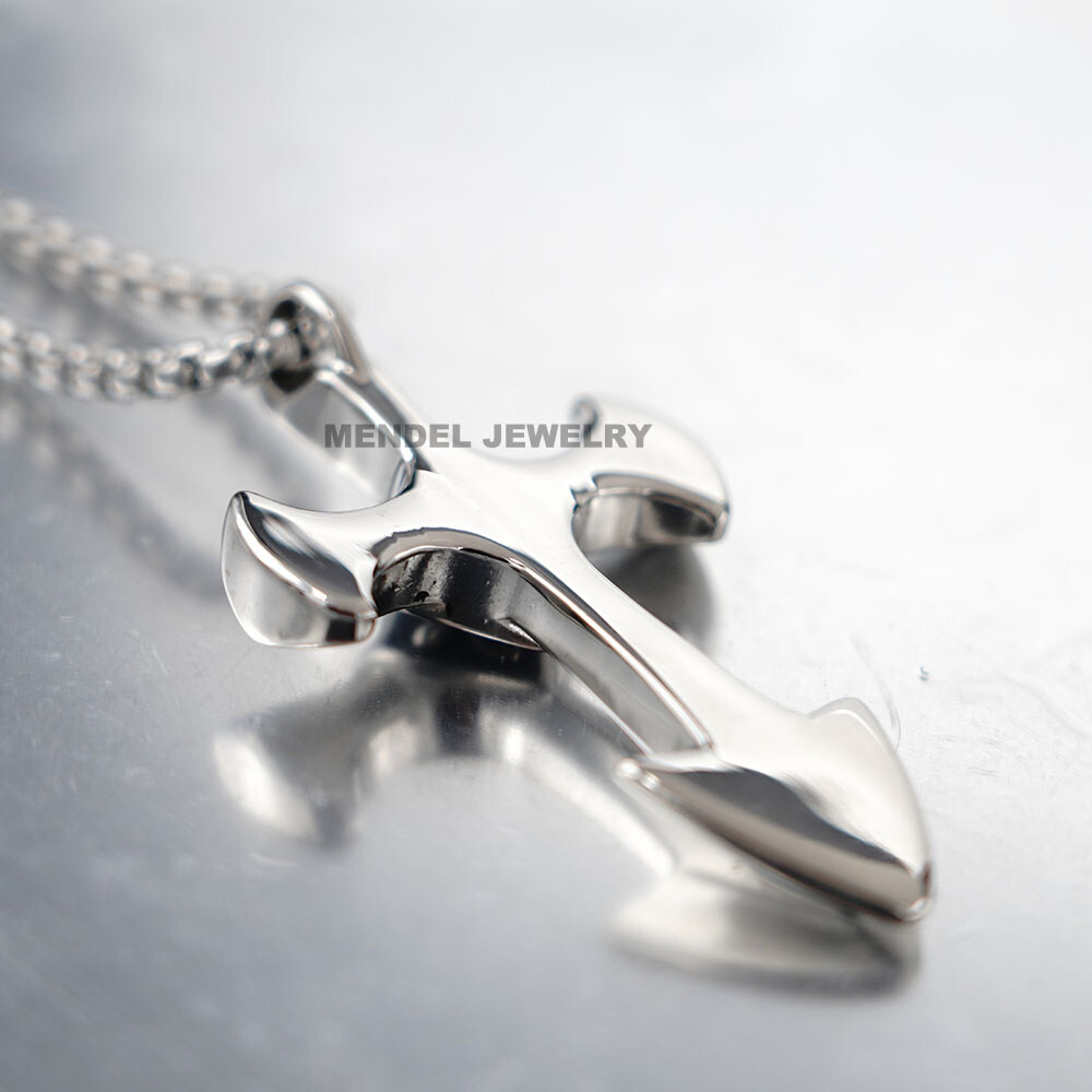 MENDEL Mens Big Large Stainless Steel Gothic Cross Pendant Necklace For Men Boys