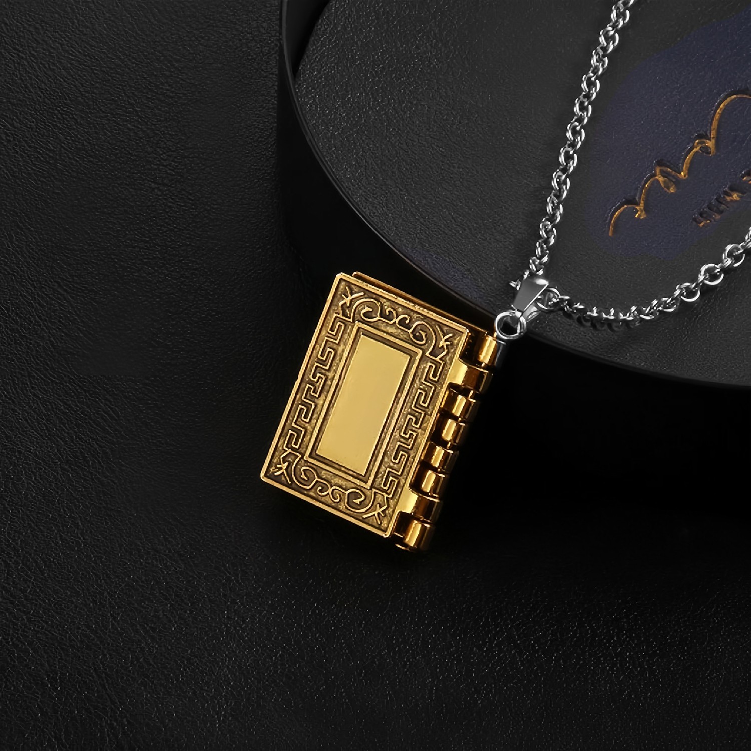 Men Women Vintage Gold Jewelry Bible Book Cross Pendant Daily Wear Necklace