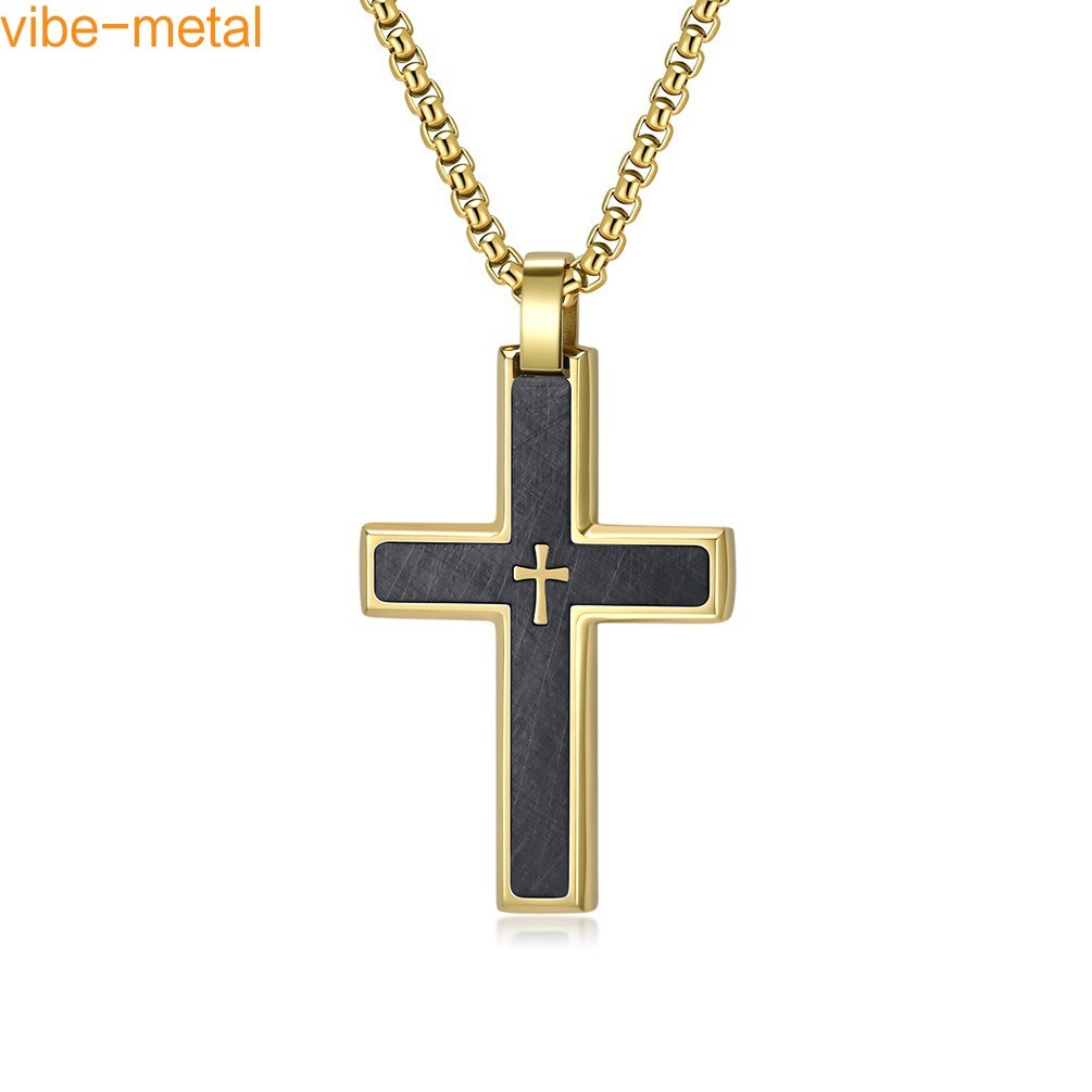 Stainless Steel Double Layer Cross Pendant Necklace for Men Boy Stylish Gifts