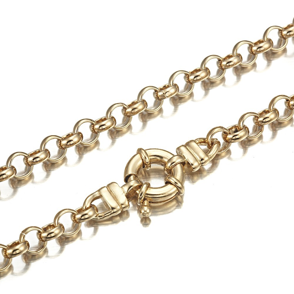 18K GL Solid Belcher Yellow Gold Necklace with Antique Style Lifebuoy Clasp