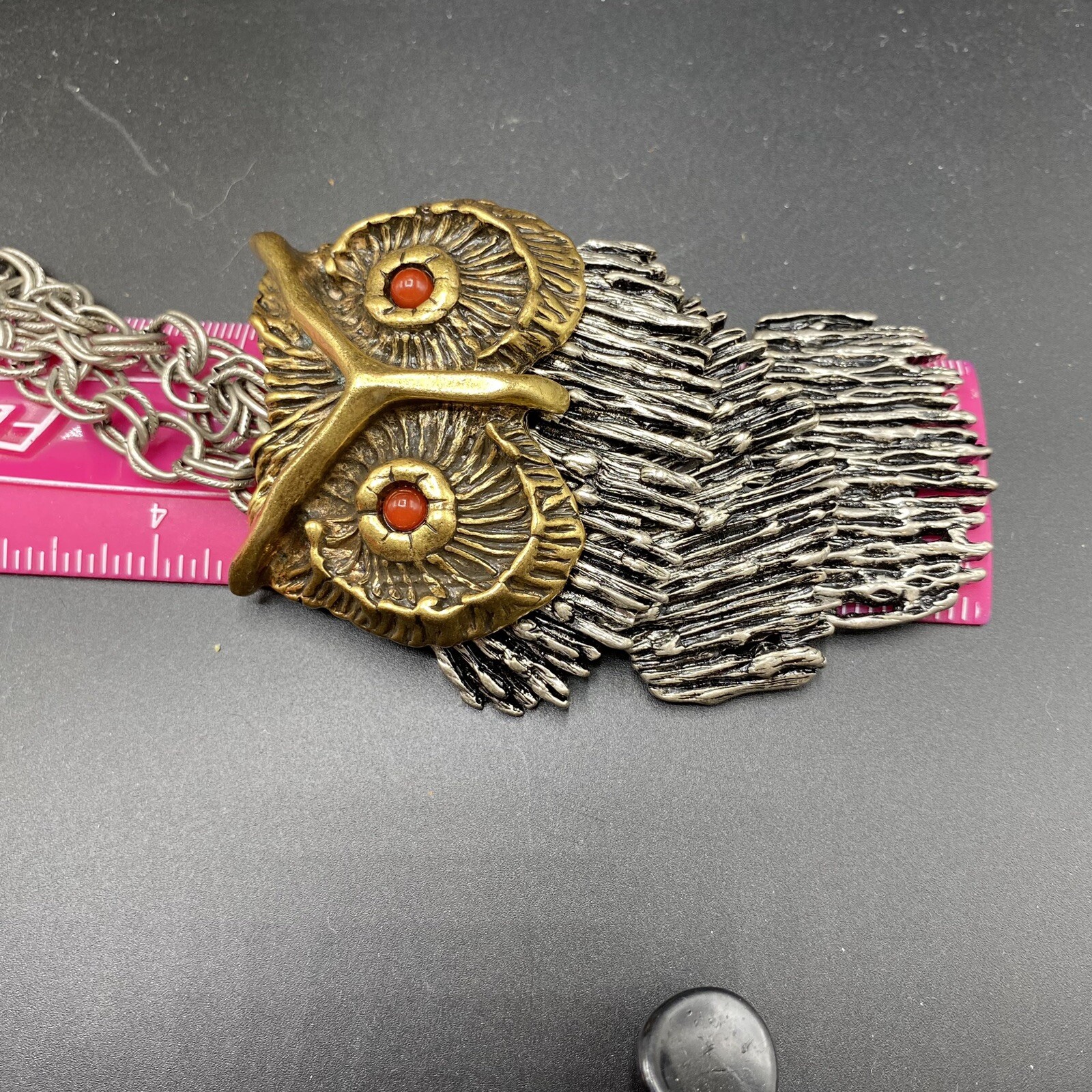 Lucky Brand Owl Necklace Huge Metal 26” Chain Lobster Claw Statement Pc 3.75”