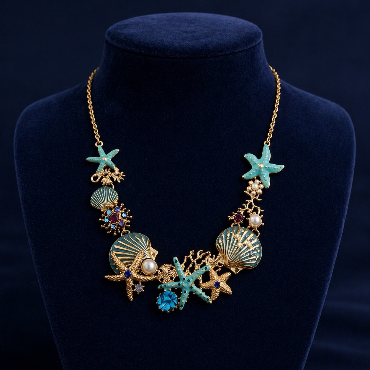 Seahorse Seashell Necklace Zara Starfish Pearl Coral Gold CZ Floral Turquoise